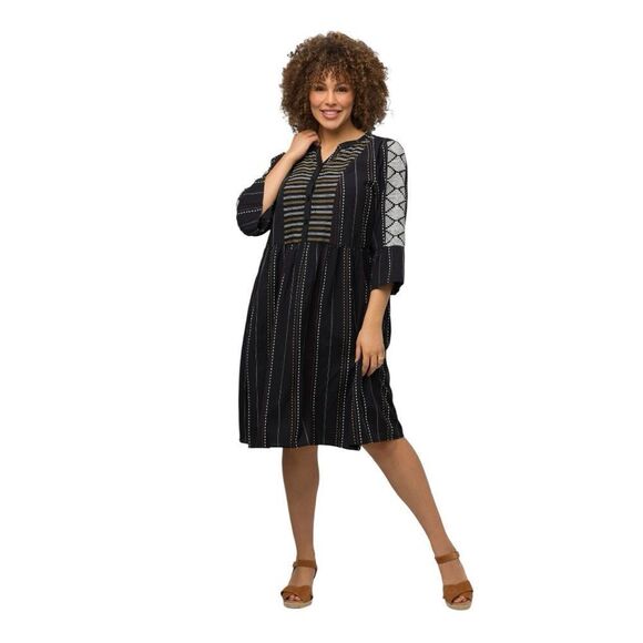 Ulla Popken Graphic Jacquard Stripe Cotton Dress size 12/14 boho embroidered - Picture 2 of 10